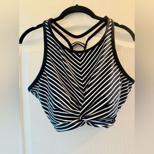 Kona Sol Black and White Striped Bikini Top